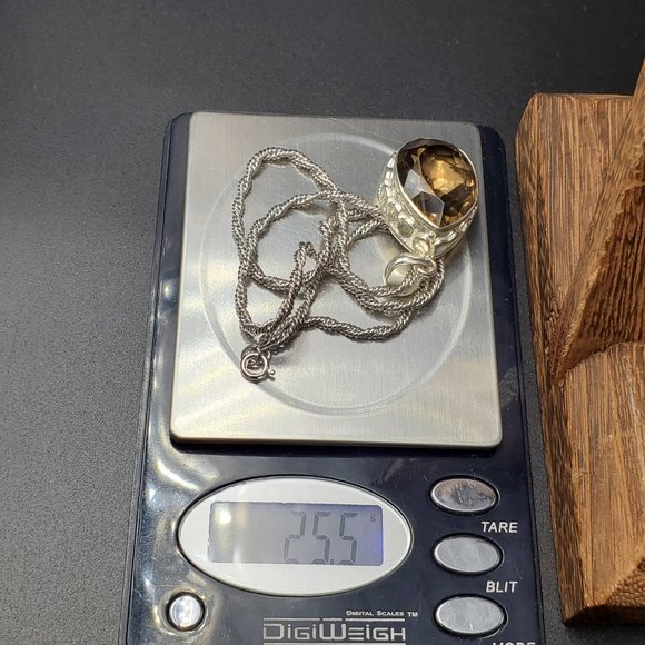 18 Inch Sterling Silver Large Smokey Quartz Gem Pendant Necklace - Picture 9 of 9